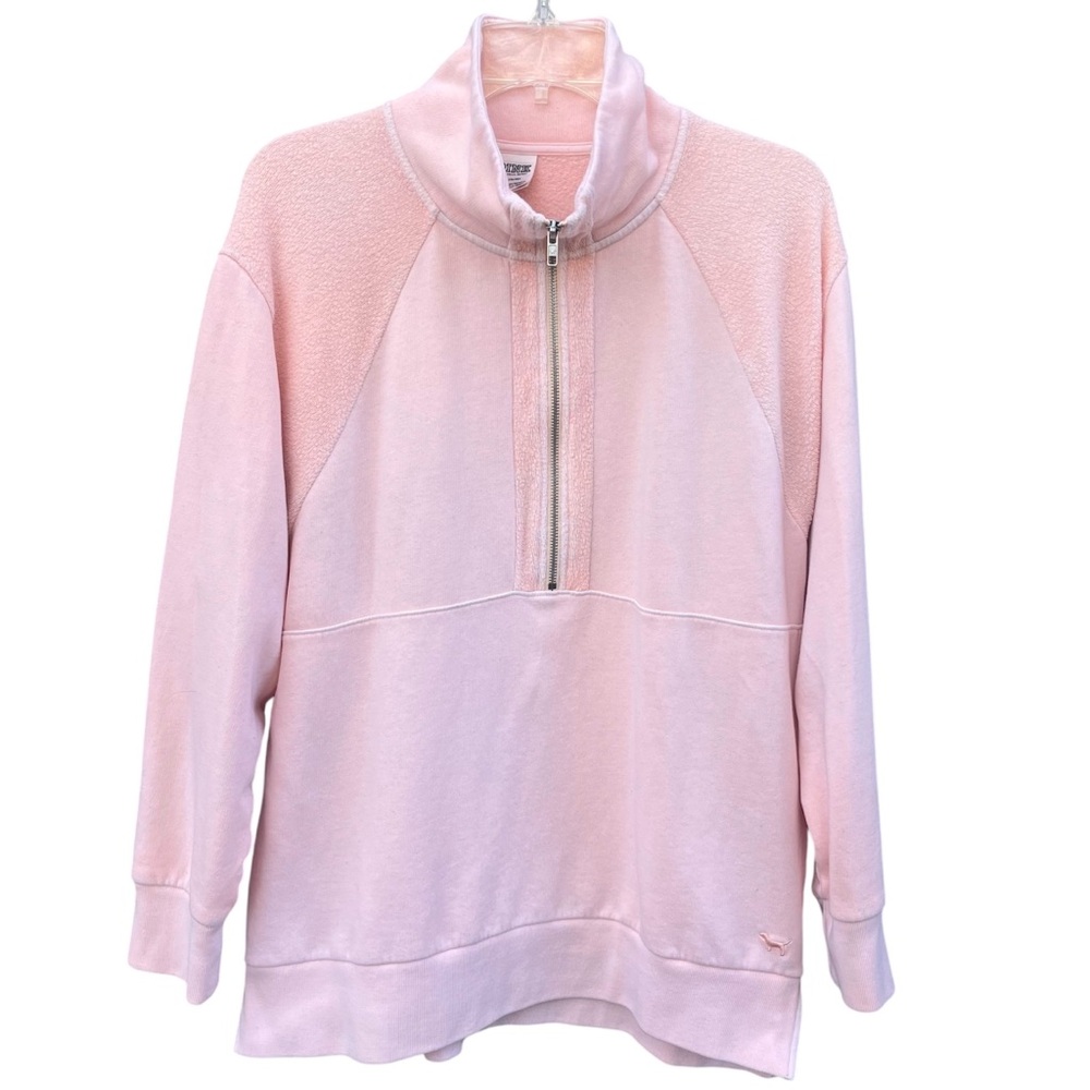 Victoria's Secret PINK Dog M‎ Long Sleeve 1/2 Zip Sweatshirt Baggy Cotton Resort